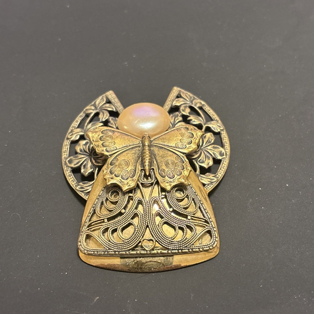 1996 Jane Davis "Angel of Love" multi-textured brooch Signed Religious Pin